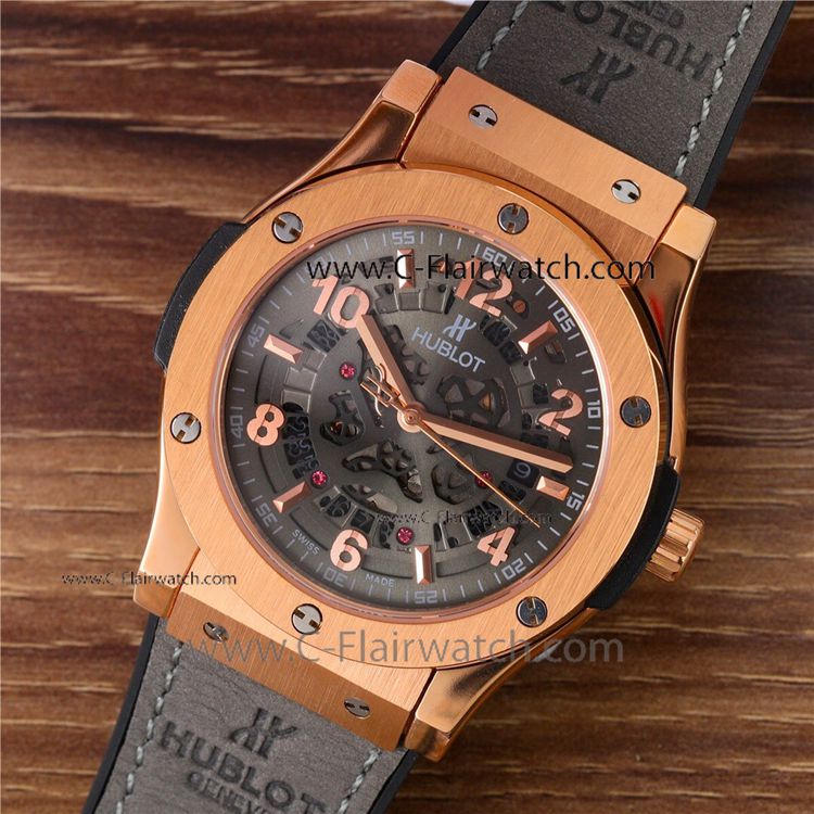 Copy Hublot Classic Fusion Skeleton Watch Gray Gummy Strap